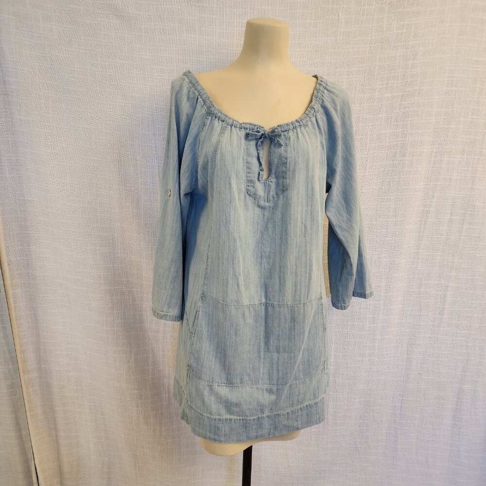 Au Lieu WL Light Cotton Denim Tunic 3/4 Dolman sleeve Pouch Front Pkt Dress A315